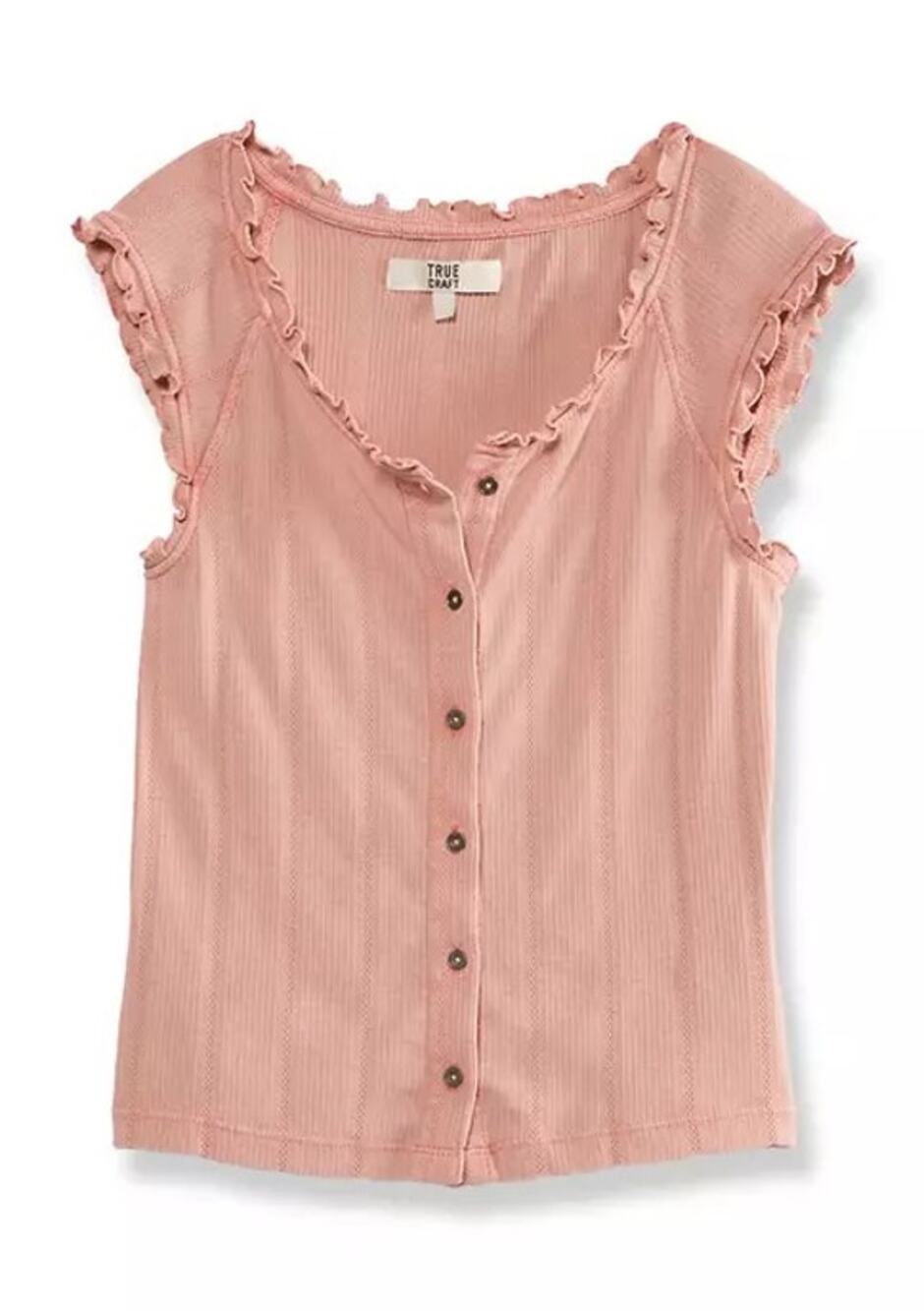 True Craft | NWT Pink Structured Tank Lettuce Ruffle Fitted Shirt